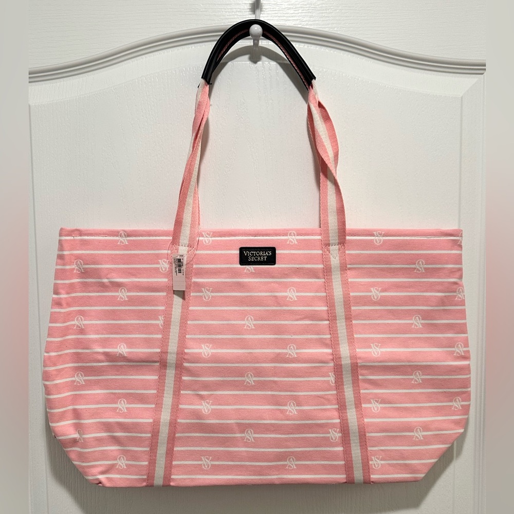 Victoria's Secret Pink & White Striped Tote Bag Oversized Weekender or Beach Bag
